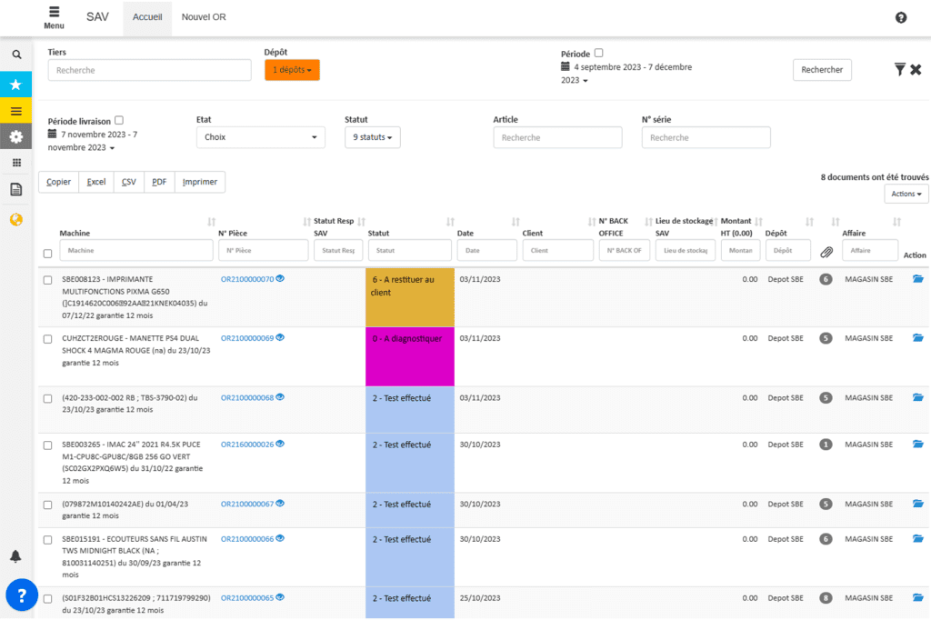 Visuel application intranet gestion SAV